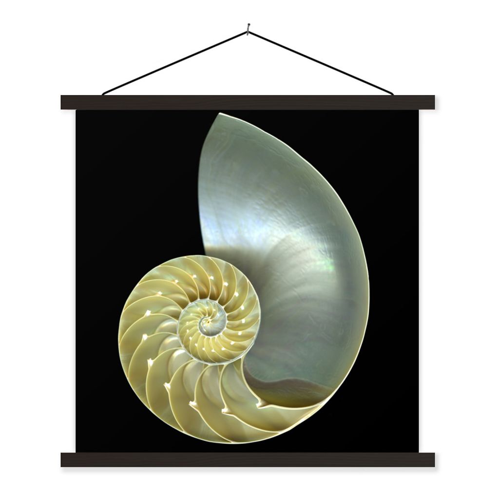 MuchoWow Textilposter Muschel - Schwarz - Perlmutt 60x60 cm mit schwarzem Rahmen - Posteraufhänger