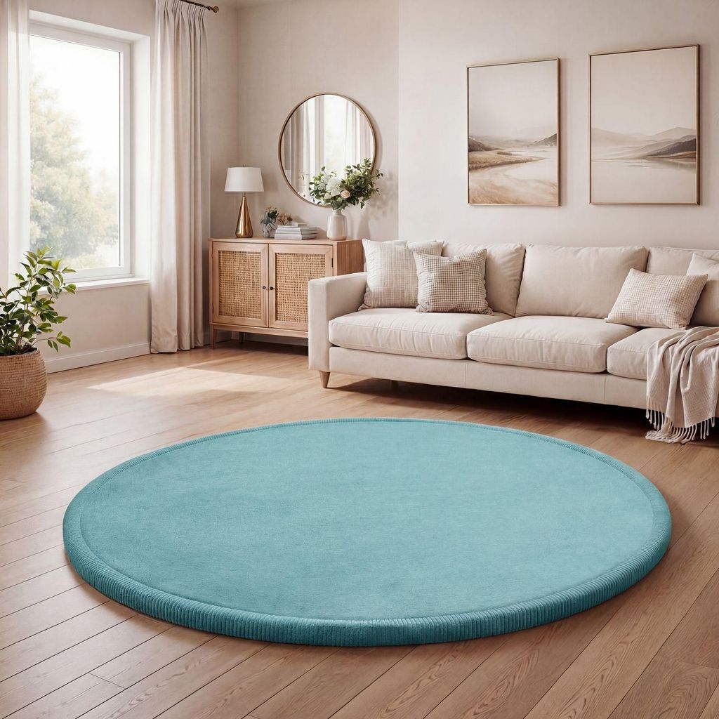 TT Home Krabbelmatte Babyzimmer Teppich Spielmatte Kinder Unifarben Rutschfest Flauschig Größe 80 cm Rund