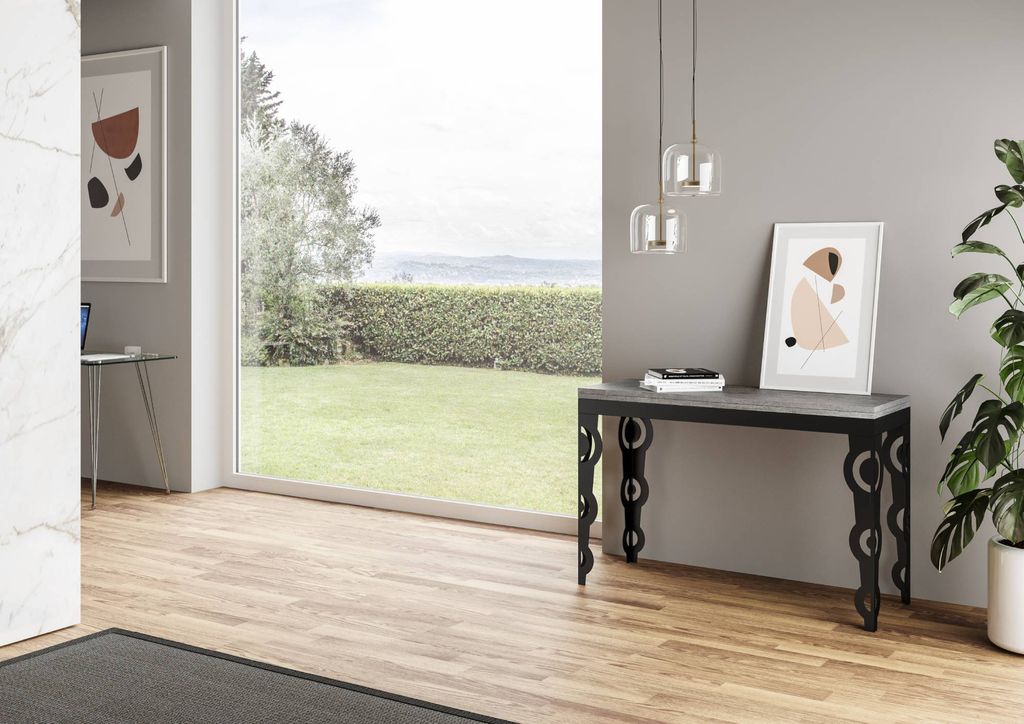 ITAMOBY - Ausziehtisch 120x45/90 cm Karamay Double Zement Gestell in Anthrazit