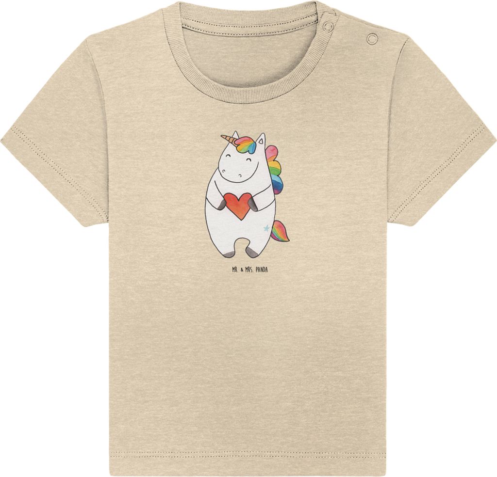 Mr. & Mrs. Panda Babyshirt Einhorn Herz 6. - 12. Monat - Natural Raw - Geschenk, Freundin, Einhörner, Baby Kurzarmshirt, Kleinkind Shirt, T-Shirt,...