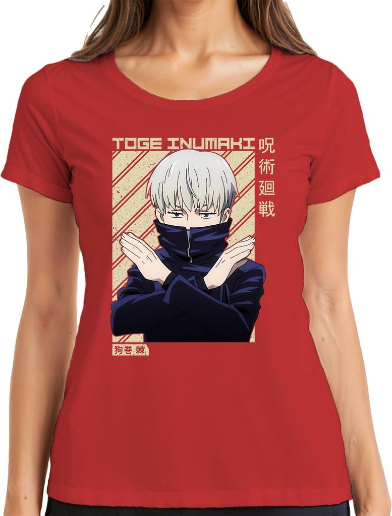 Toge Inumaki Jujutsu Kaisen Anime Geschenk Cosplay Silberhaar Damen T-Shirt, Rot, XXL