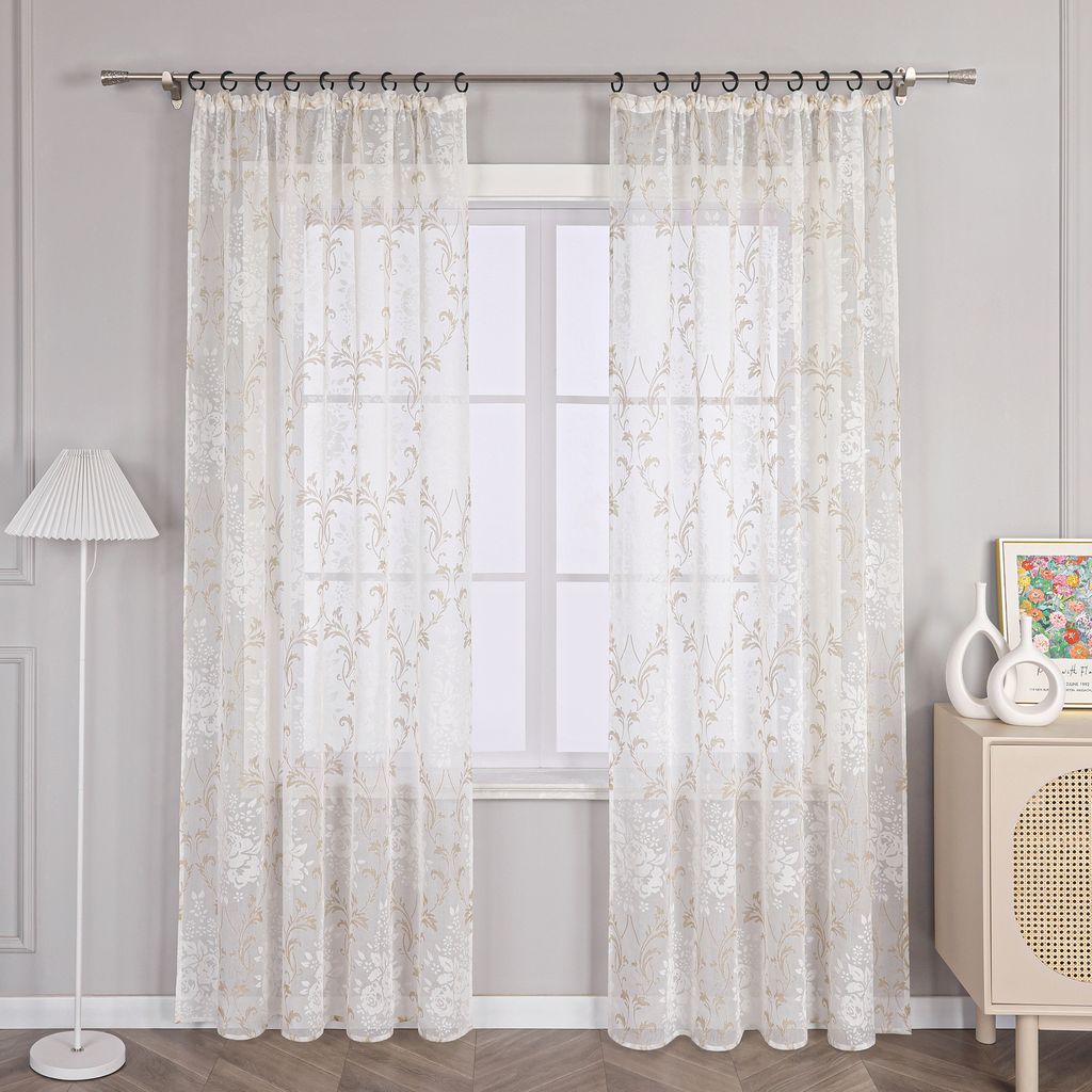 Joyswahl Vorhang Voile Gardine mit Kräuselband Ausbrenner Fensterschal Transparent Schlafzimmer Wohnzimmer, Sand HxB 245x140cm, 1 Stück