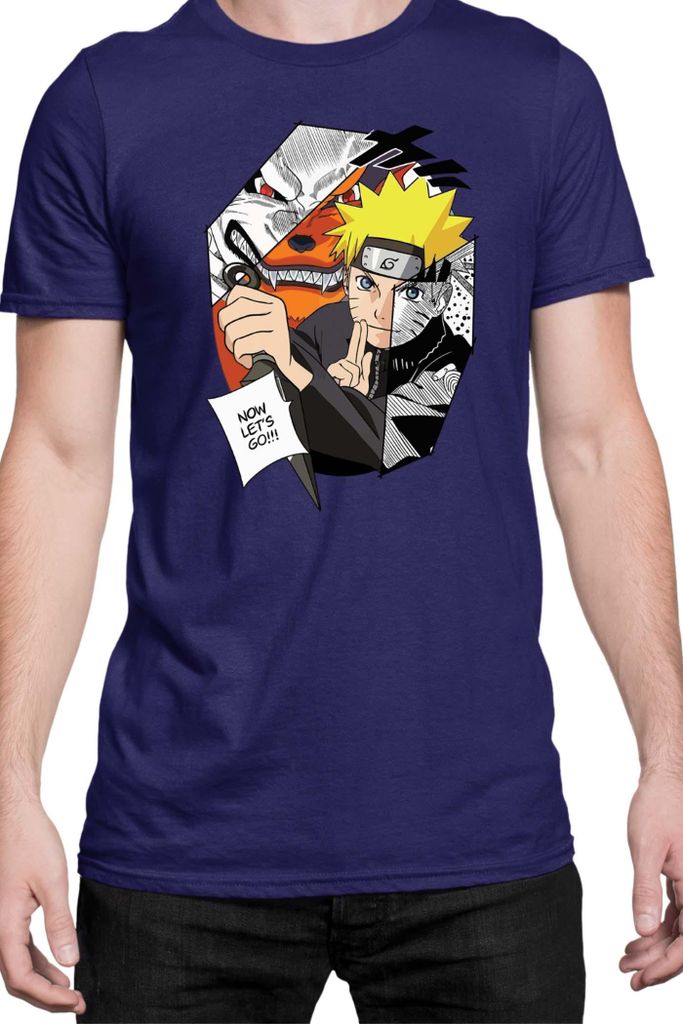 Herren T-Shirt Naruto Naruto & Kurama, Man M / Dunkelblau