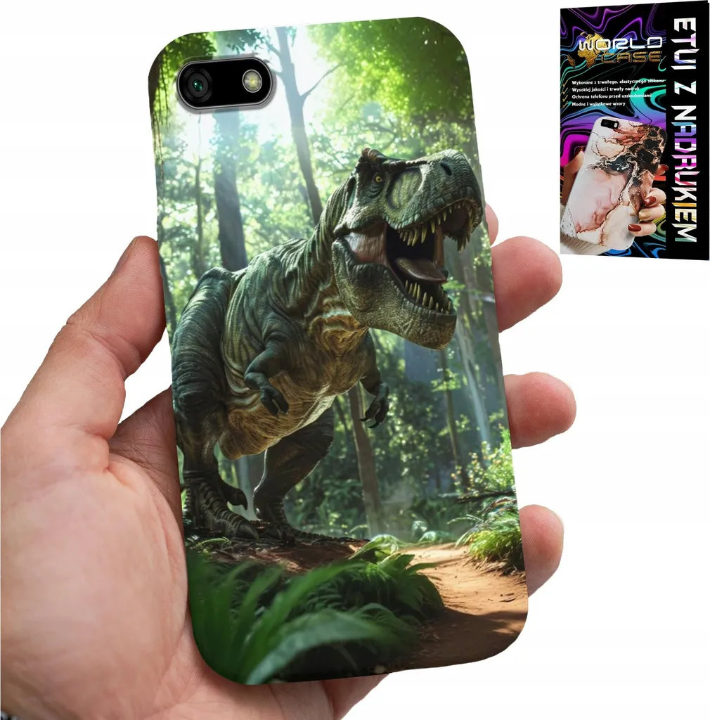 Custodia Per Huawei Y5 2018 - Custodia Dinosauro Tirannosauro + Vetro
