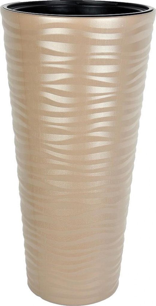 Lange runde beige Blumentöpfe - 80 cm hoch - Pflanzgefäße für Innen- und Außenbereich - winterfest und UV-beständig