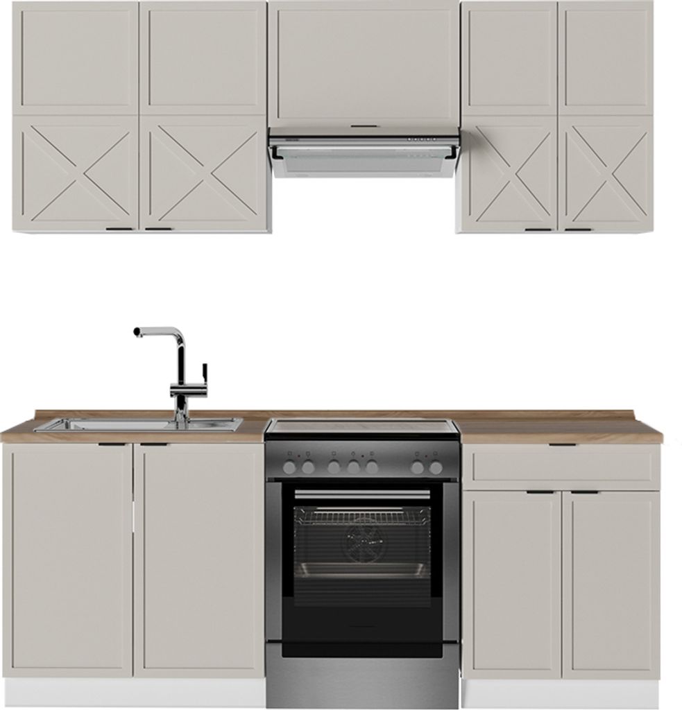 Küchenzeile Vicco Fame-Line GrauBeige/Weiß 200 cm , AP Eiche, Model 50568