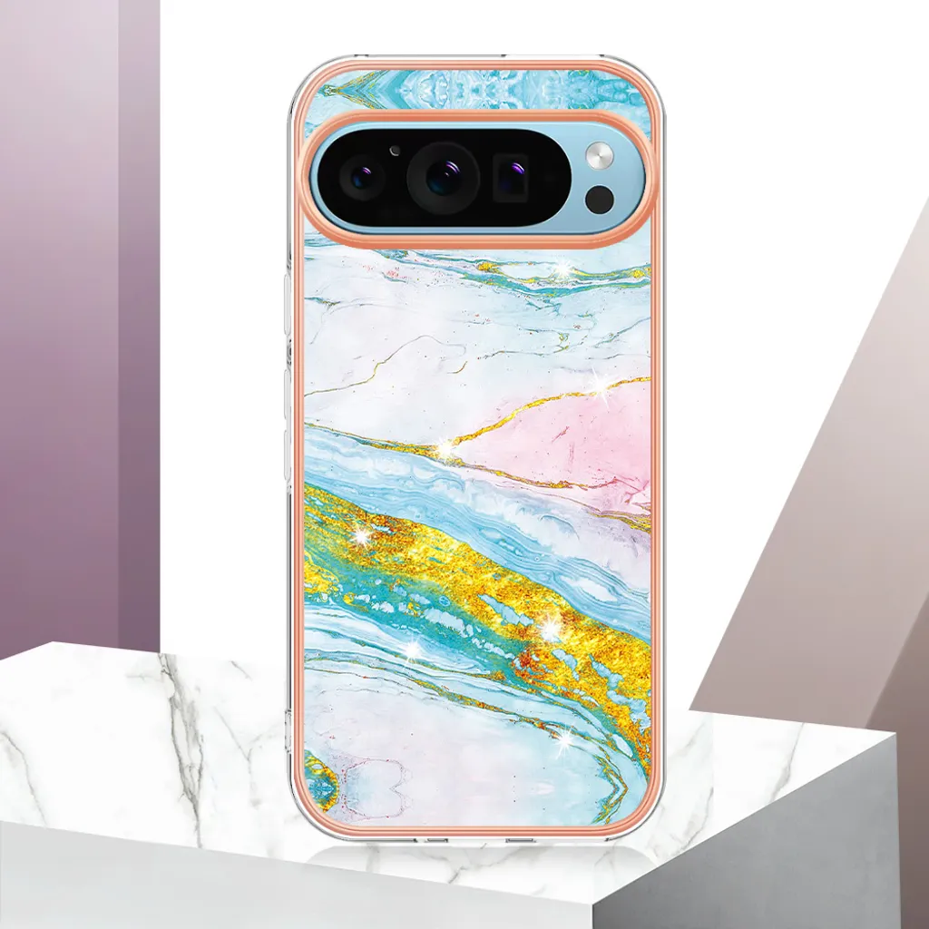 Cover Google Pixel 9 Pro Marmo: Custodia Turchese Morbida Chic Slim - 6