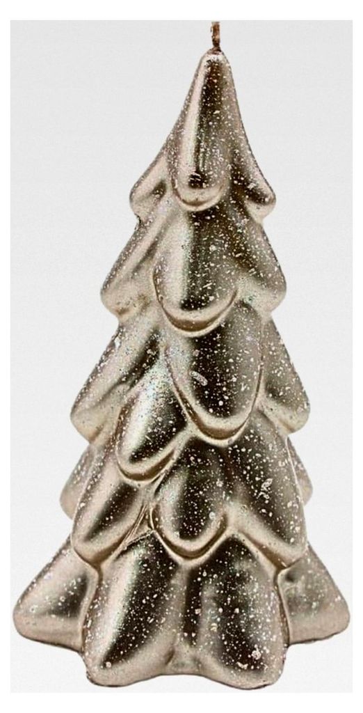 Kerze in Tannenbaumform, Weihnachtskerze in Cappuccino mit Glitter, handgefertigt, Größe: H/Ø ca. 15 x 8 cm