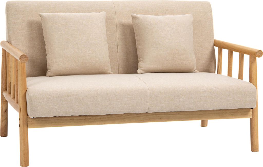 Fortuna Lai 2 Sitzer Sofa Couch 2 Lendenkissen gepolstert Holzrahmen Leinenoptik Doppelsofa kleine Räume Beige