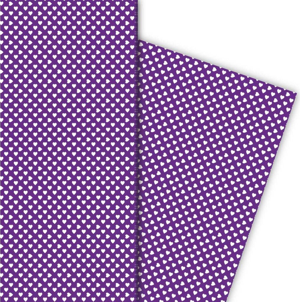 Romantisches Geschenkpapier mit kleinen Herzen weiß auf lila - G5378, 32 x 48cm