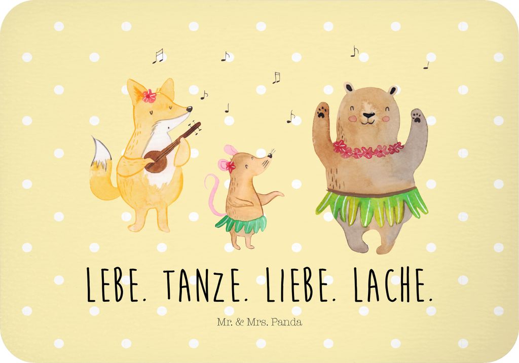 Mr. & Mrs. Panda Kühlschrankmagnet Waldtiere Aloha - Gelb Pastell - Geschenk, zettelhalter, Hase, Wald, Igel, Bär, Musik, holzmagnet, Tanzen, haf...