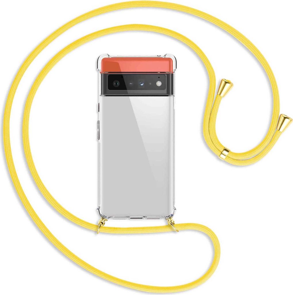 Handykette Backcover-Schutzhülle mit Band (Metall goldfarben) für Google Pixel 6 Pro - gelb