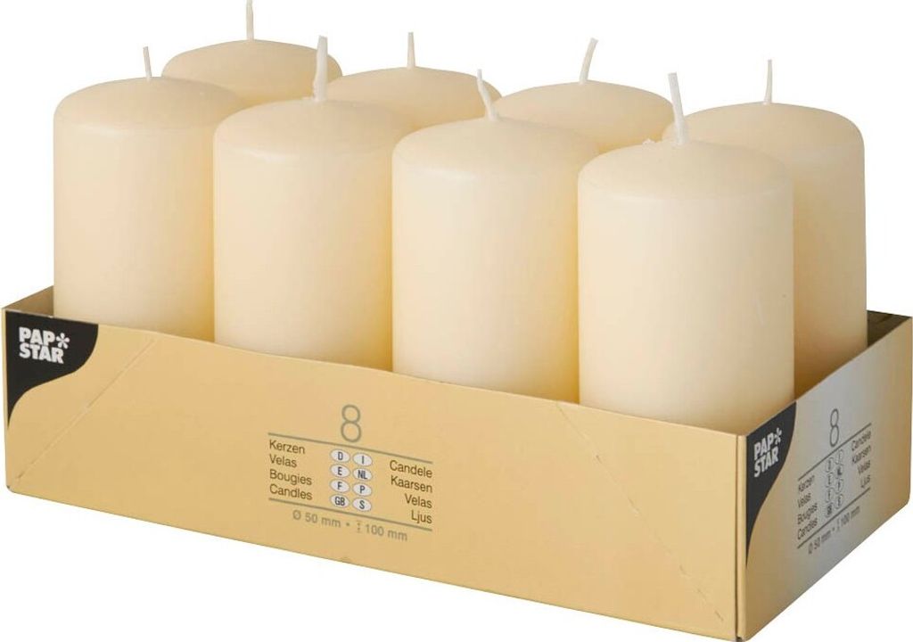 Papstar Stumpenkerzen creme 100/50mm 8er Produktbild 
