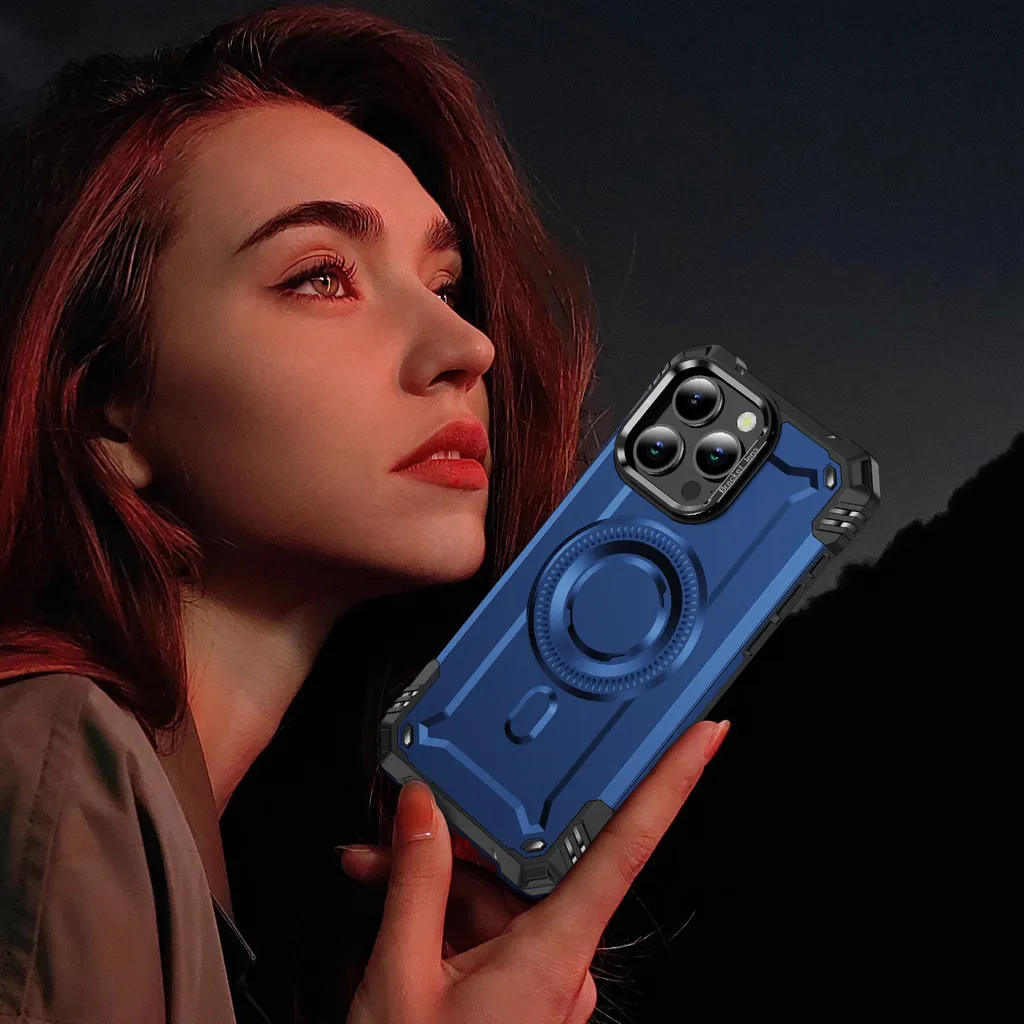 Cover Professionale iPhone 15 Pro Max Blu con Anello Magnetico - 8