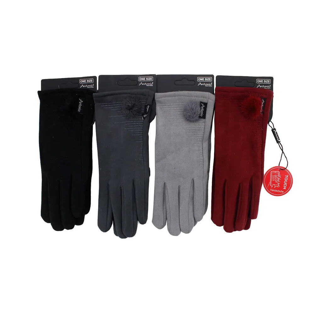 Guanti Invernali Donna Puschel Neri Touch Screen con Pompon Eleganti - 2