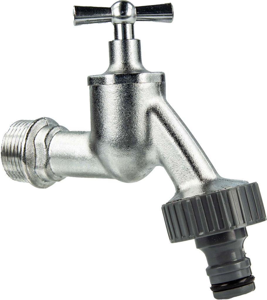 tecuro Auslaufventil 3/4 Zoll, Knebeloberteil, Steckkupplung, Dichtband - Messing mattverchromt