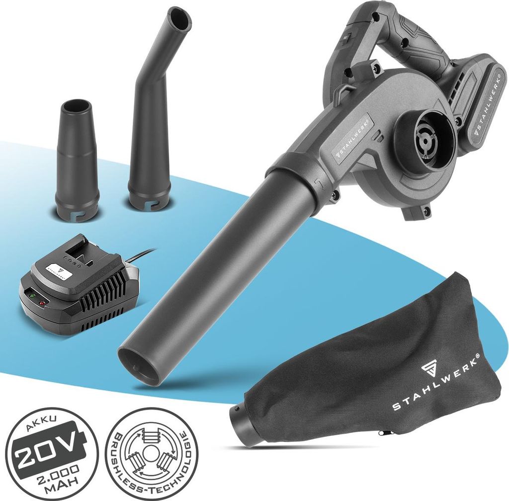 STAHLWERK 2 in1 Mini-Akku-Laubbläser und Sauger 20 Volt 98 m/s 0 – 18.000 U/min