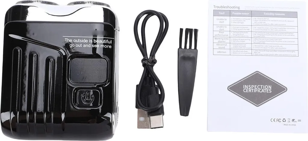 Mini Rasoio Elettrico da Viaggio Doppia Testa IPX5 Waterproof USB-C Nero