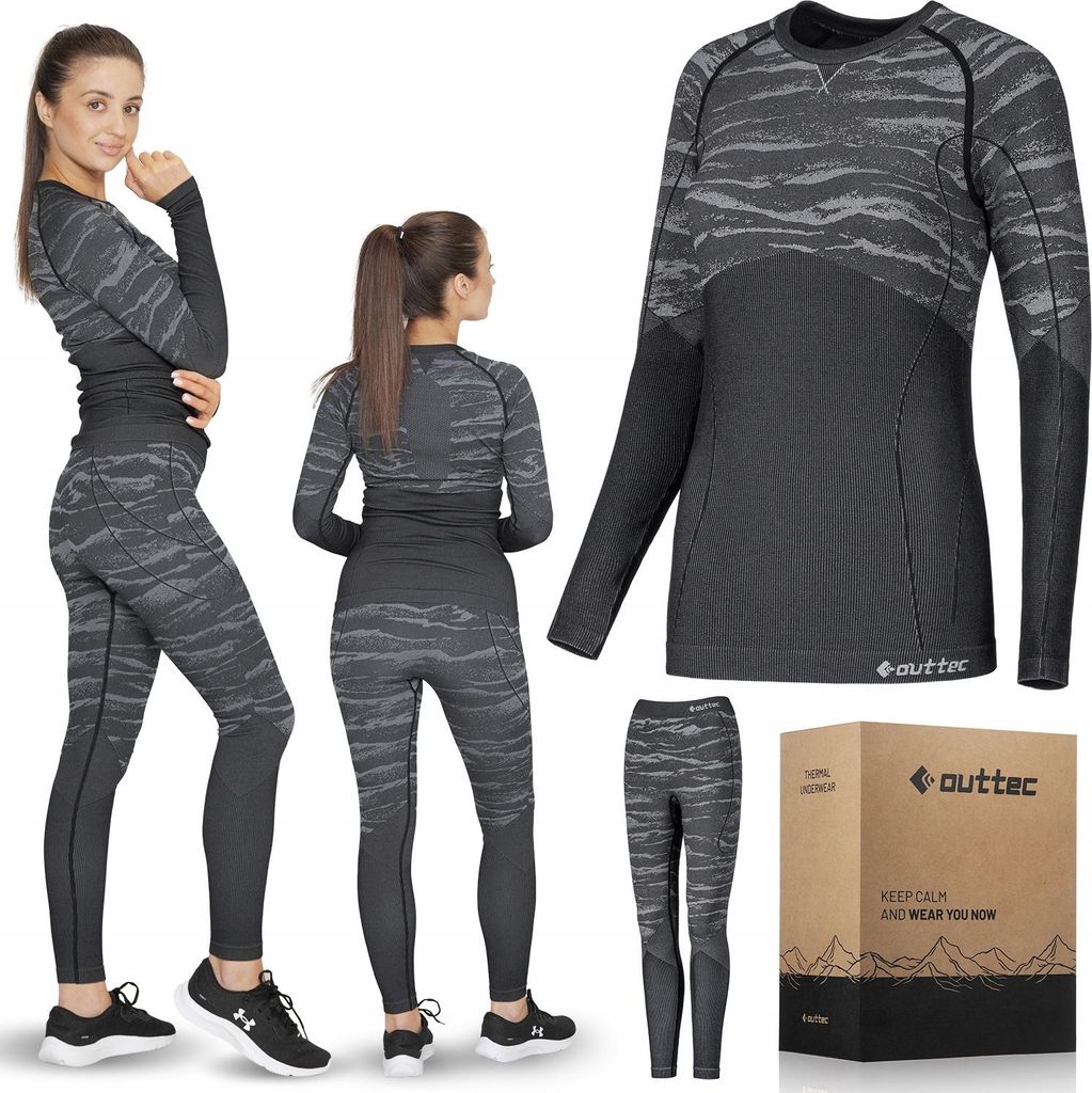 Outtec Thermounterwäsche Damen Atmungsaktive - Größe M/L - Skiunterwäsche Funktionsunterwäsche Set, Thermo Unterwäsche Damen, Winter Thermo