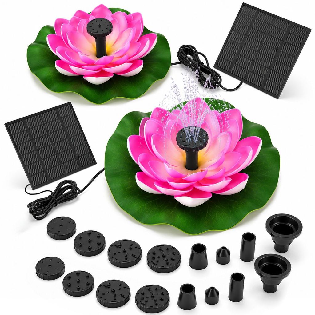 2er Set Solar Springbrunnen Schwimmender Teichbrunnen Lotus Produktbild 