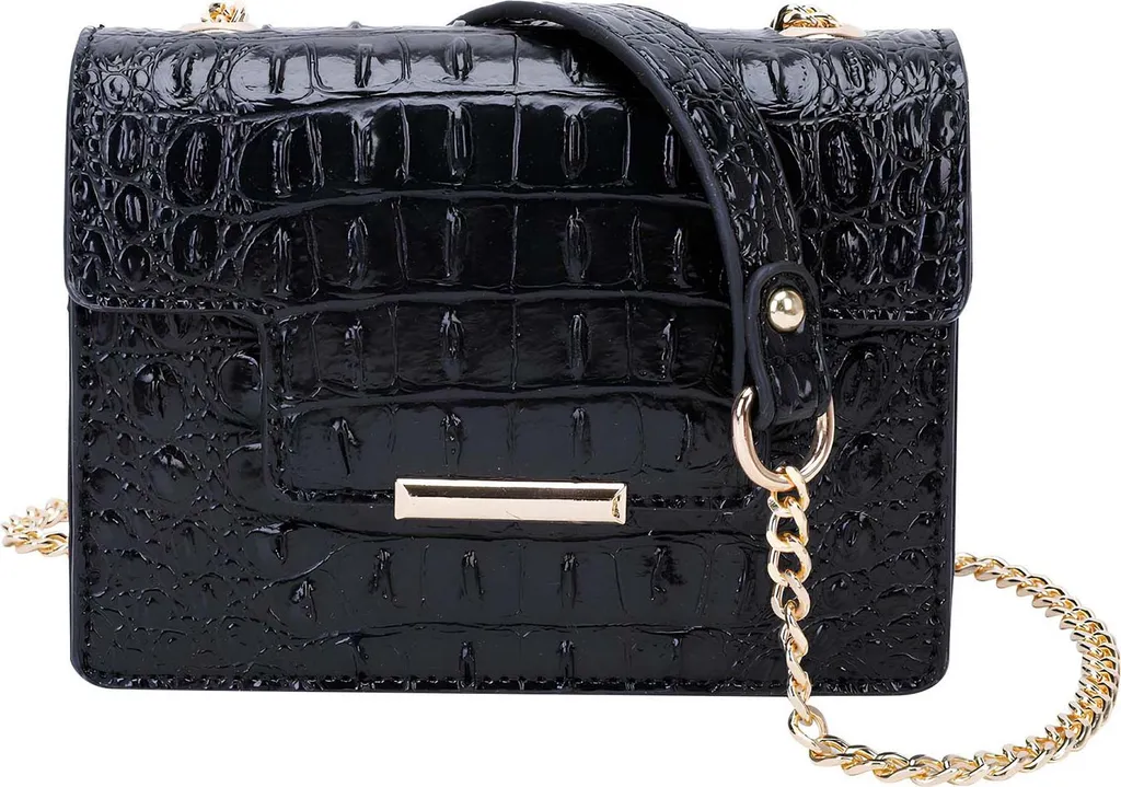 Avizar Borsa Donna Coccodrillo Lucido Nero - Tracolla Chic Elegante