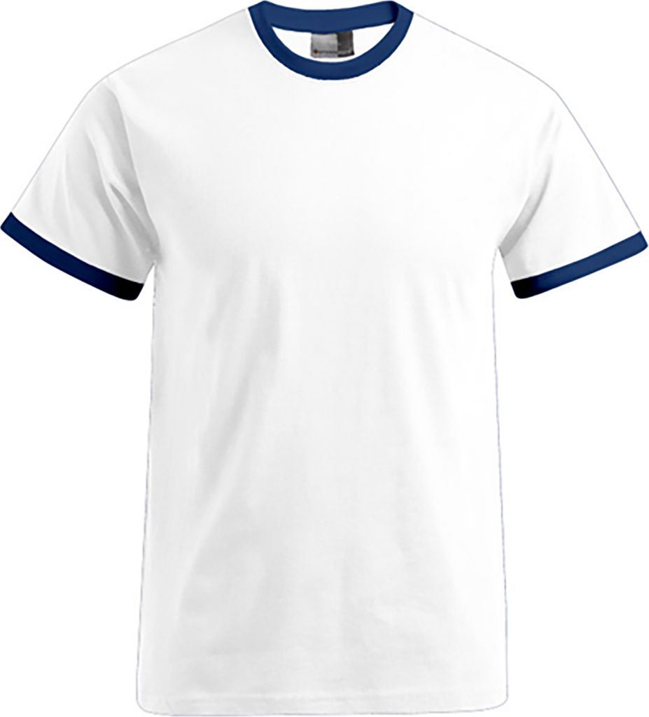 Kontrast T-Shirt Herren, Weiß-Marineblau, L