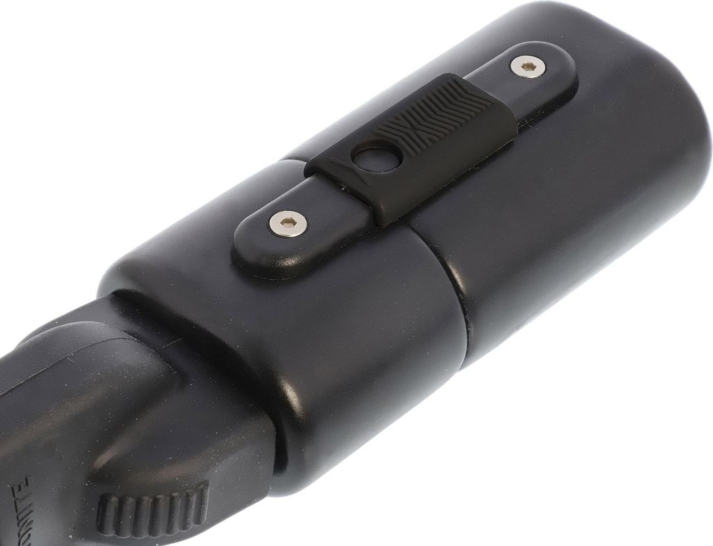 A close-up view of a black bicycle lock mechanism.