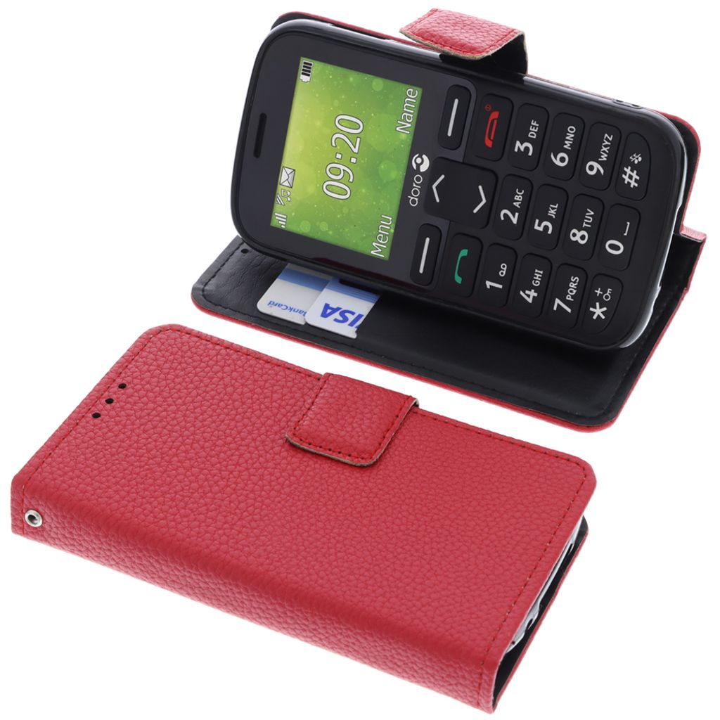 foto-kontor Tasche kompatibel mit Doro 1380 Schutzhülle rot Book Style Case Handy Schutz Hülle Buch Wallet Handyhülle Cover Klapphülle Ständer...
