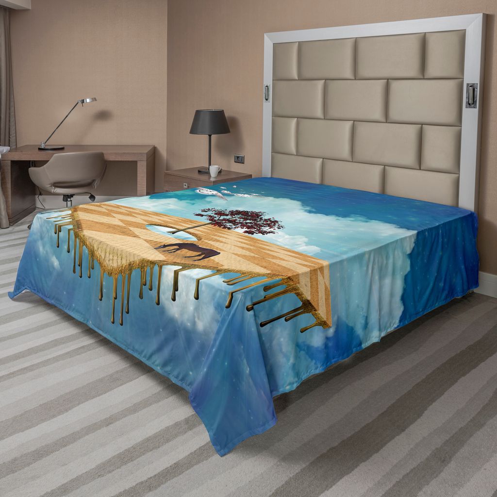 ABAKUHAUS Mystiker Bettlaken, Surreale Landschaft Über Wolken Mit Baum Pferd Und Fliegen Taktgeber Vogel Illusion Kunst, weiches bequemes oberes B...