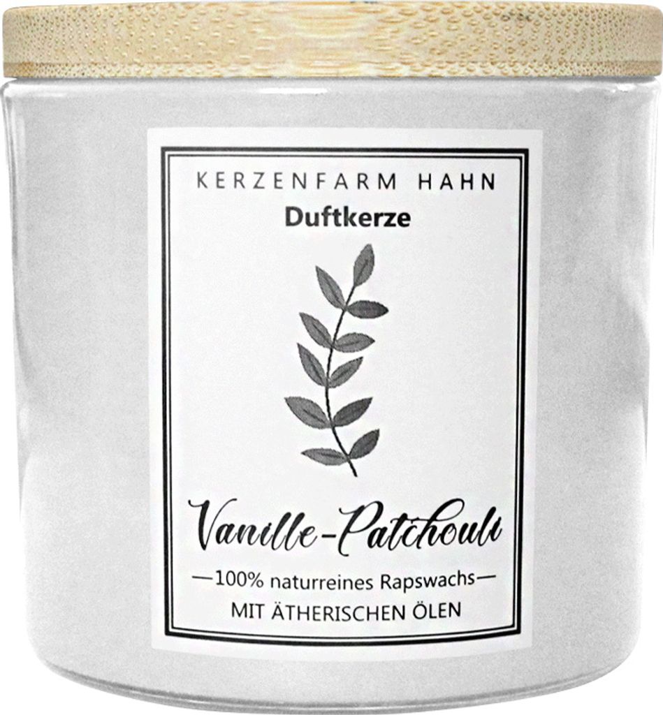 Duftkerze im Glas, Vanille-Patchouli, 100% pflanzliches Produktbild 