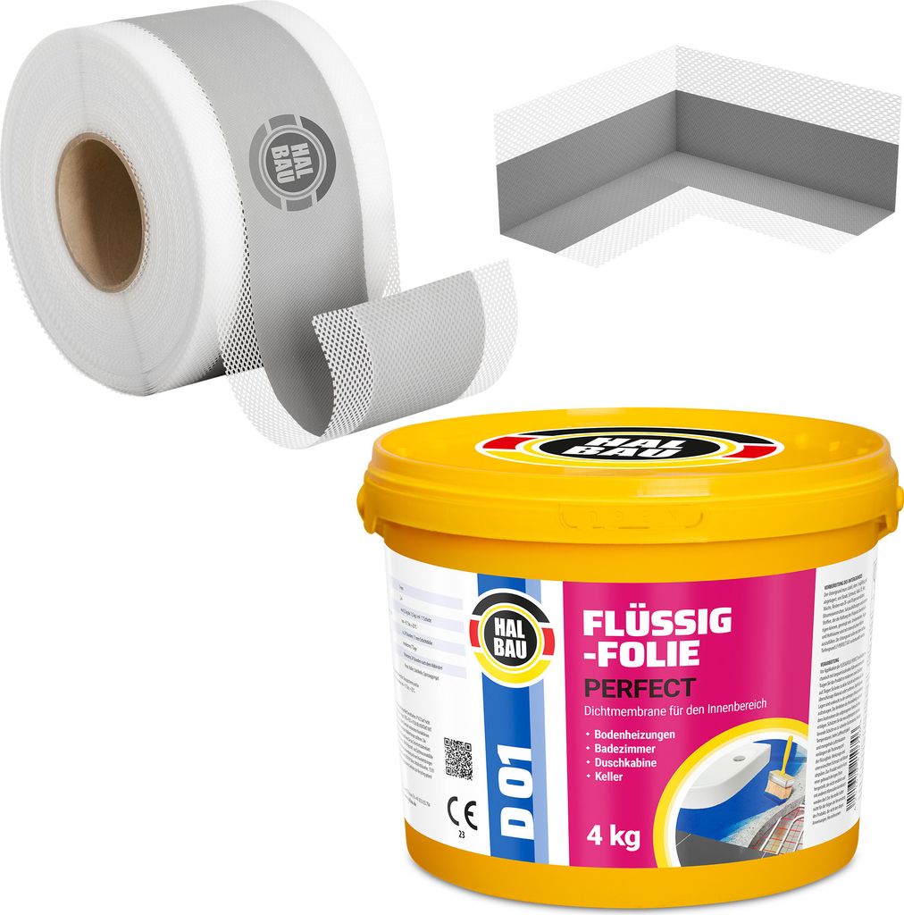 Dichtset Flüssigfolie 4Kg Dichtband 5m Innenecke Abdichtung Dusche Bad H05