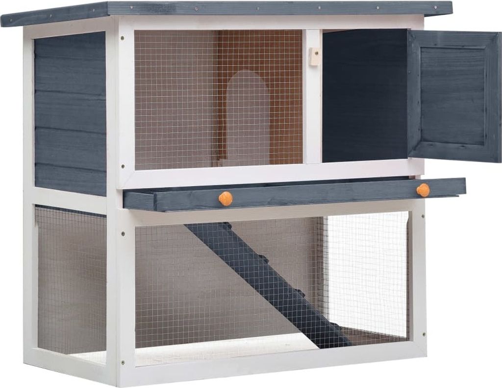 vidaXL Kaninchenstall 1 Tür Grau Holz Produktbild 
