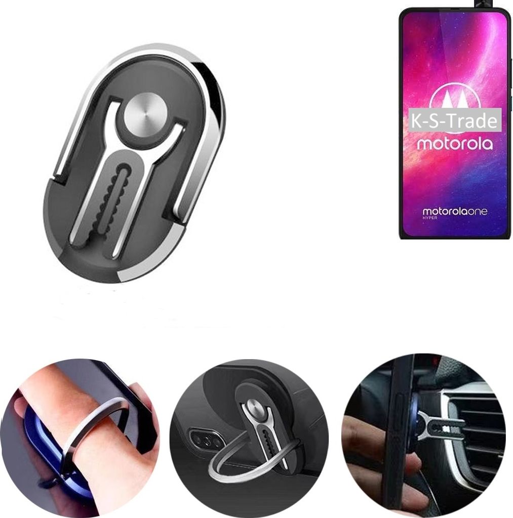 K-S-Trade 3in1 Smartphone-Ring Handy-Ring kompatibel mit Motorola One Hyper Fingerhalterung Handyring Tischständer Lüftungsgitter-Halterung Tisch