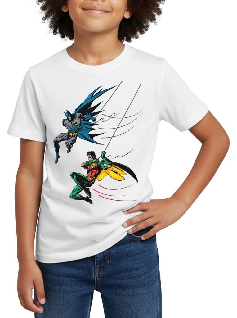 Spreadshirt DC Comics Batman And Robin Kinder T-Shirt, 98/104 (3-4 Jahre), Weiß