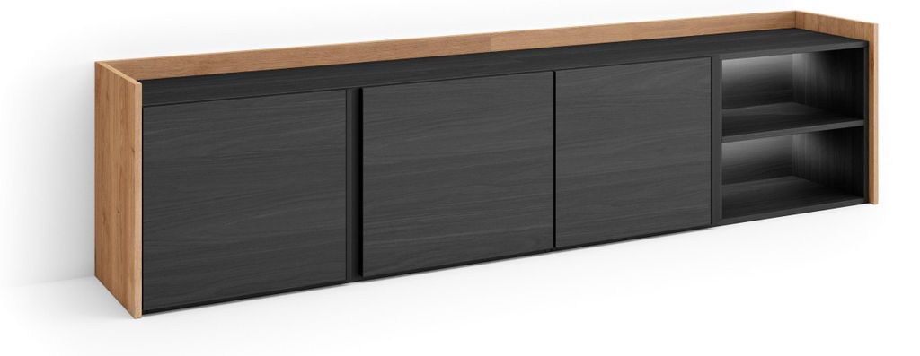 TV-Möbel Holzeffekt schwarz und eiche 207x35x50cm mit Led