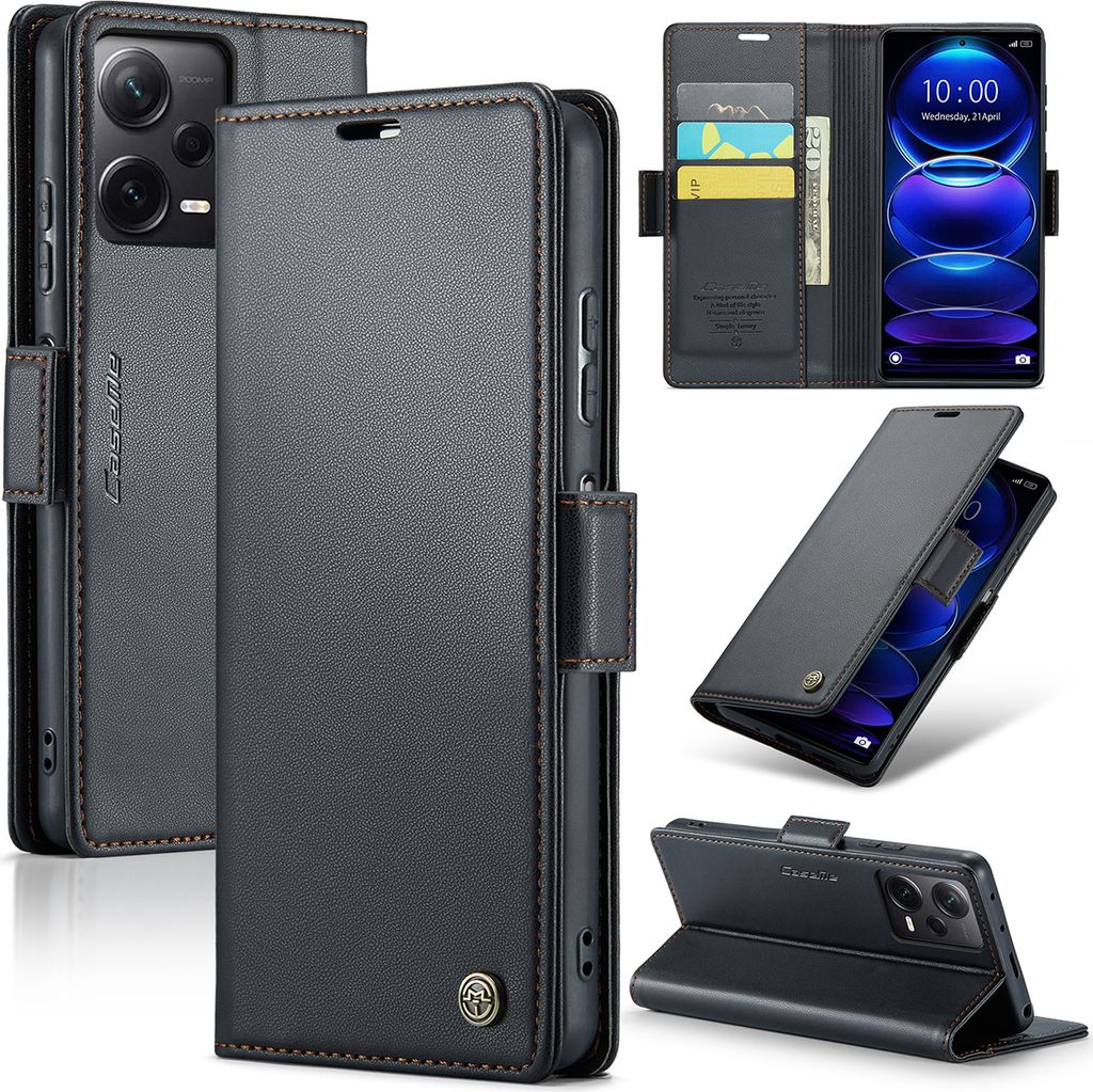 Redmi Note 12 Pro+ Hülle, Leder Brieftasche Kartenfach Schutzhülle mit Standfunktion für Xiaomi Redmi Note 12 Pro+ Schwarz