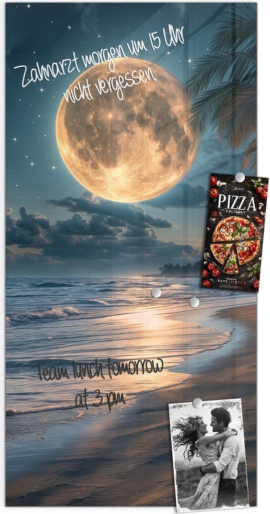 Magnettafel 50x100cm Pinnwand Whiteboard beschreibbar - Mondnacht am Strand