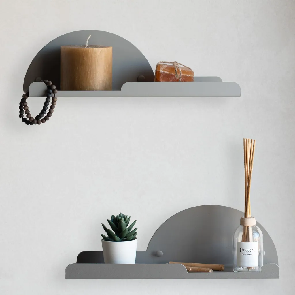 Lot de 2 étagères murales grises 35 cm avec crochets de rangement v1