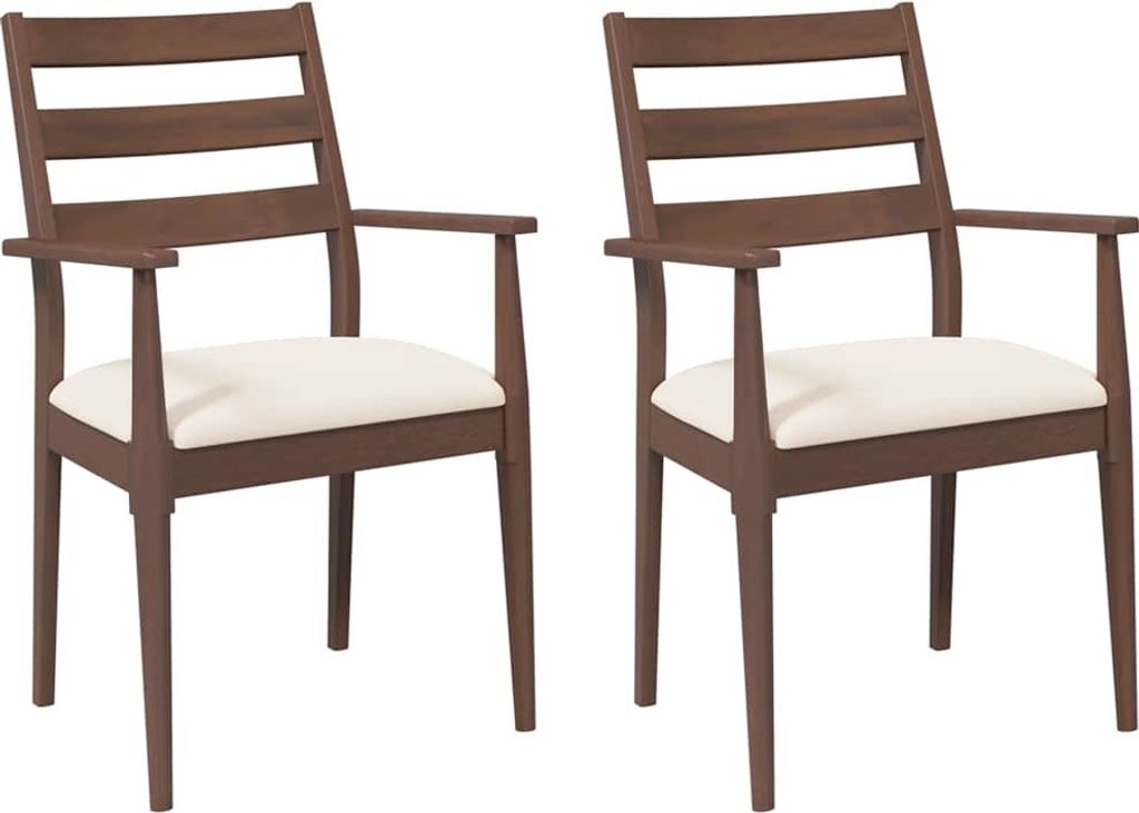 vidaXL Esszimmerstühle mit Kissen 2 Stk. Braun Massivholz Gummibaum