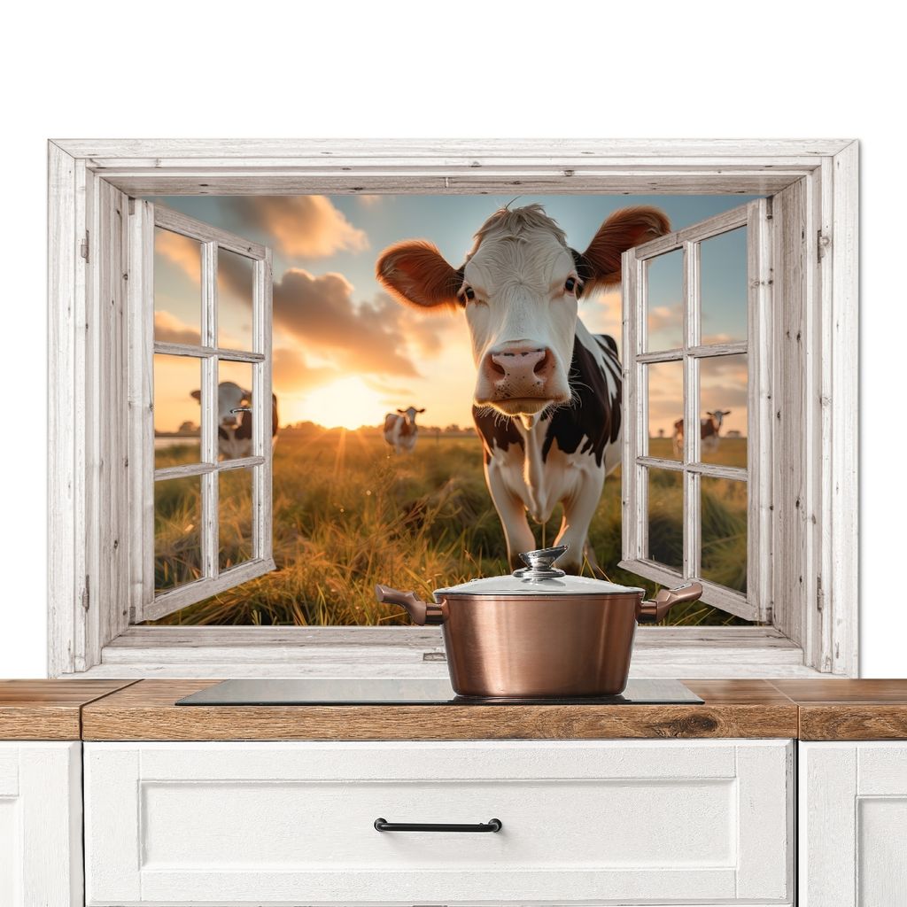 KitchenYeah Spritzschutz Küche - Küchenrückwand - Wandschutz für Herd und Spüle - Aussicht - Kuh - Wiese - Natur - Tiere - Ländlich 120x80 ...
