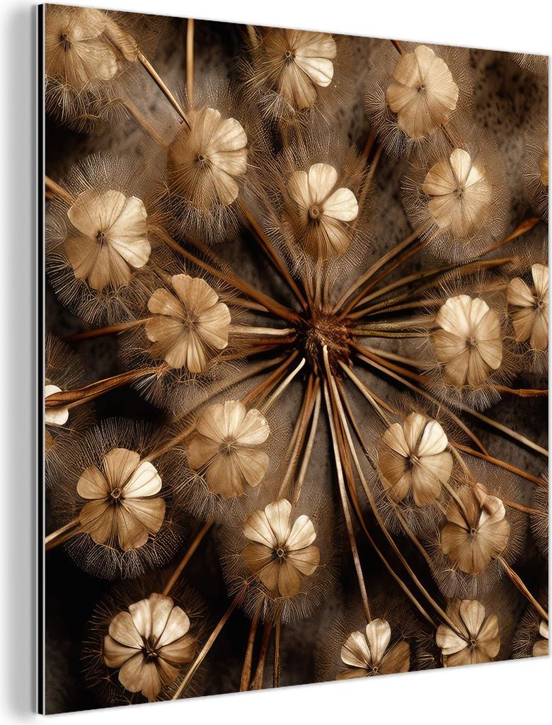 MuchoWow Wanddekoration Metall Metallbild Wandkunst 20x20 cm Trockenblumen - Braun - Natur MuchoWow Aluminium Gemälde - Alu Dibond Bilder