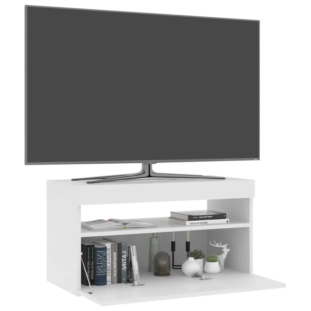 Meuble Bas Multimédia LED Blanc Brillant 75 cm - Armoire TV Moderne