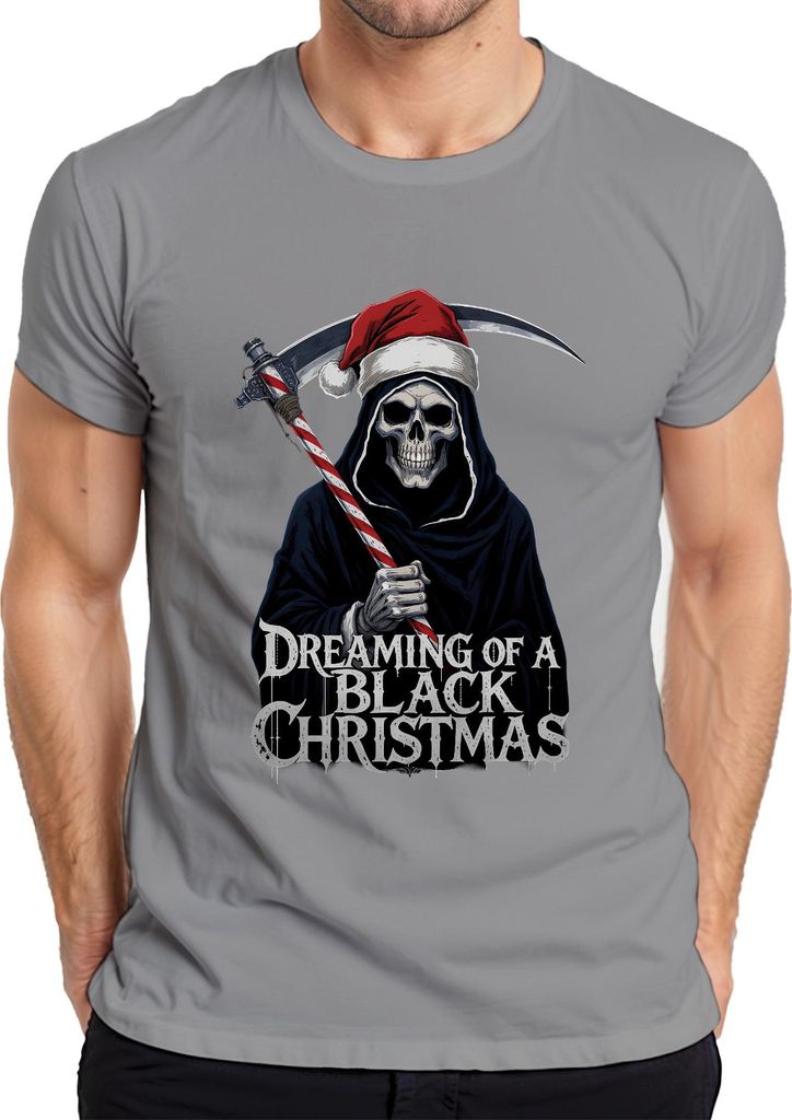 Black Christmas Reaper Santa Skull Scythe Candy Cane Gothic Herren T-Shirt, Grau, 3XL