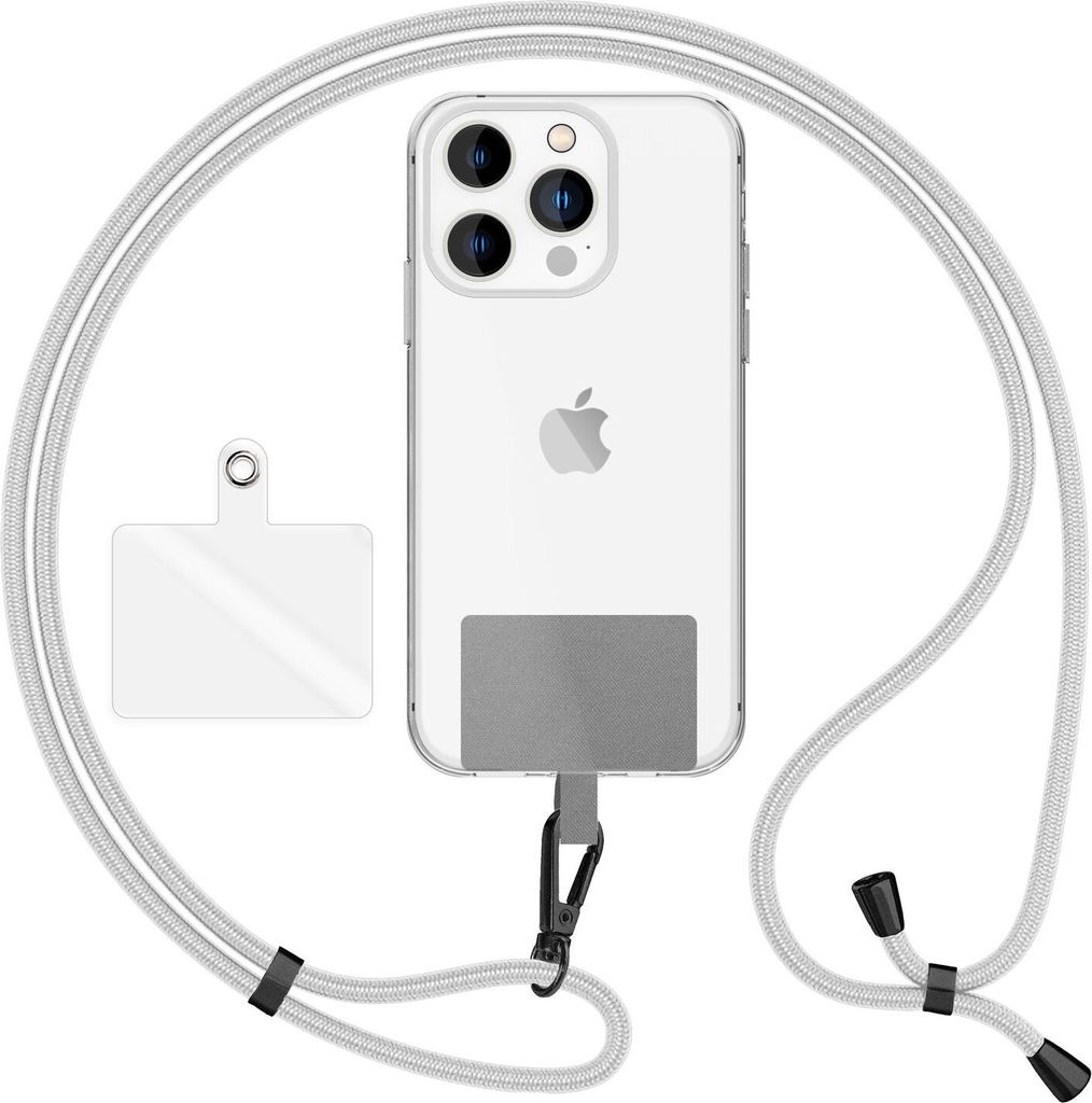 HoldMe Air Edition - Universal Lanyard mit 2 Pads & Karabinerhaken (matt-schwarz) - 160cm Handyband zum Umhängen - Hellgrau