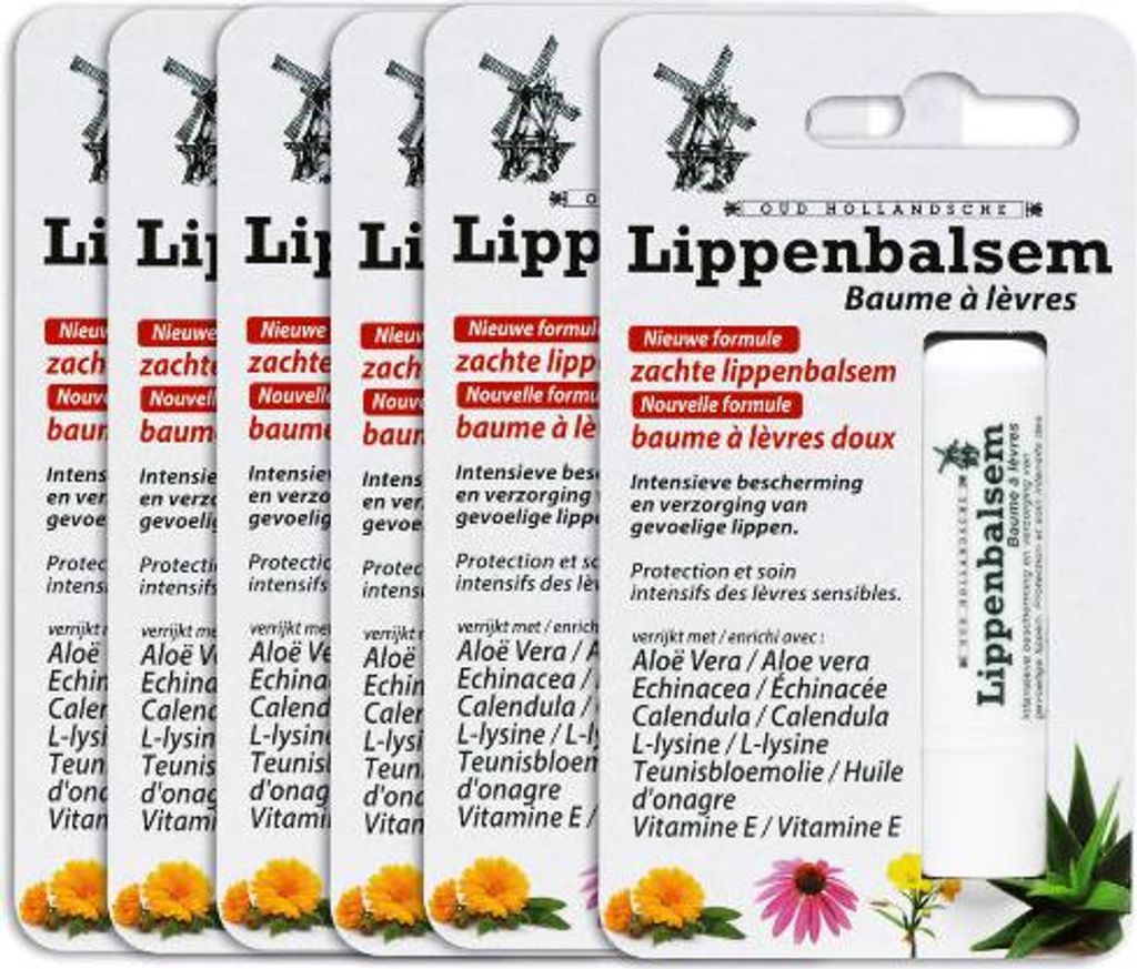 Oud Hollandsche Lippenbalsam - lipbalm - Heilbalsam– für rissige Lippen – 6 Stück