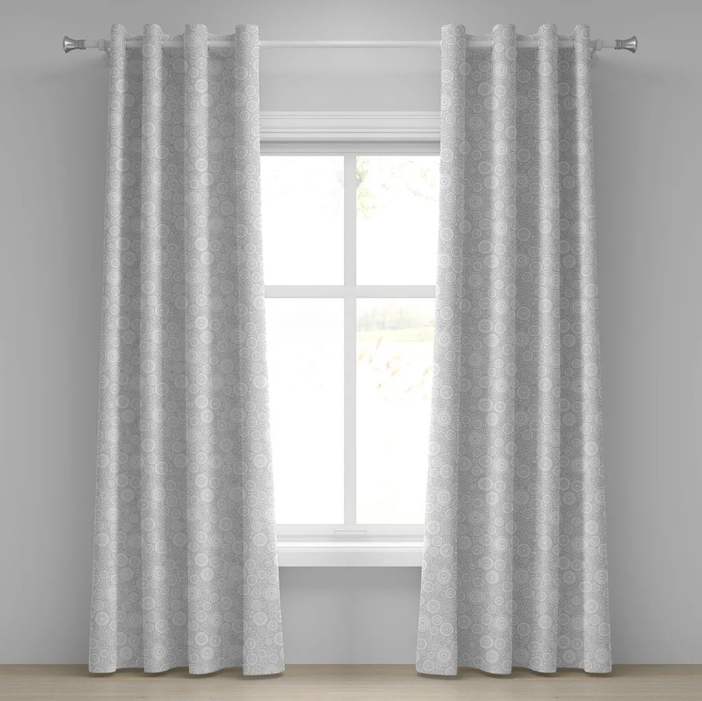 Rideau gris imprimé graphique simple et cercles blancs 280 x 245 cm chic