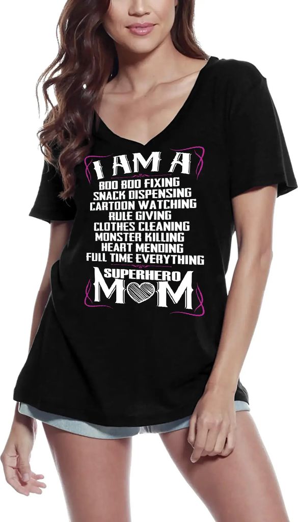 Damen Grafik T-Shirt V-Ausschnitt Ich bin eine Superhelden-Mama – I Am A Superhero Mom Mom's – Öko-Verantwortlich Vintage Jahrgang Kurzarm Lus...