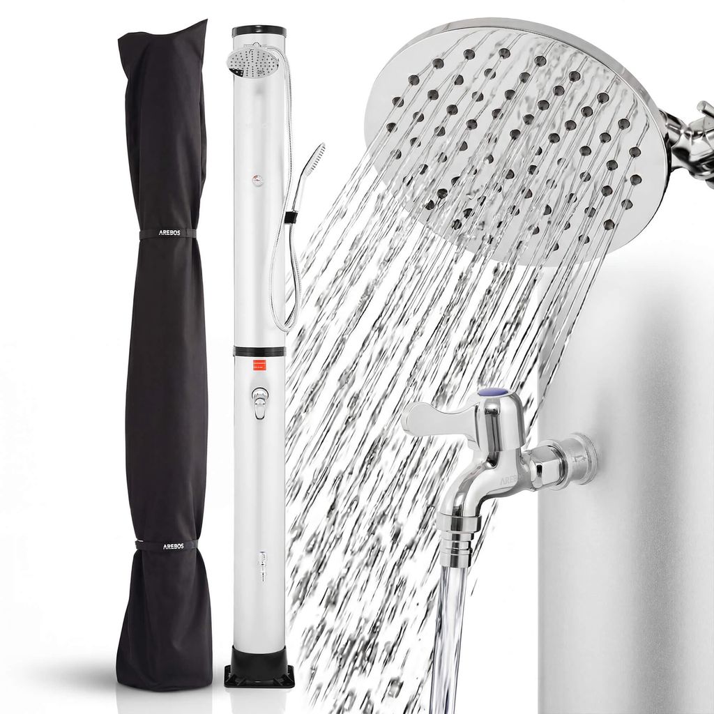 AREBOS Solardusche 40L Silber mit Thermometer – Pooldusche Produktbild 