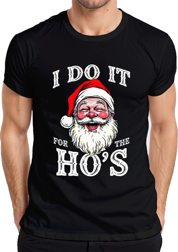I DO IT FOR THE HO'S Weihnachtsmann Humor lustig Weihnachten Herren T-Shirt, Schwarz, S