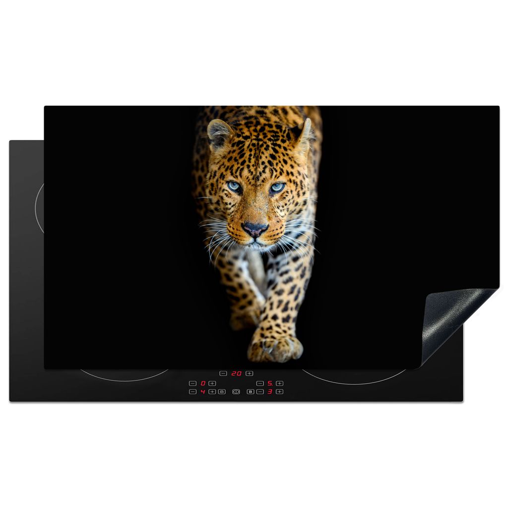 KitchenYeah Herdabdeckplatte Leopard - Tiere - Porträt - Wildtiere - Schwarz , 91x52cm, Küche Deko, Glaskeramikkochfeld Herdabdeckung, Abdeckpl...